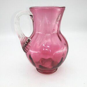 Vintage Pilgrim Cranberry Hand Blown Glass Miniature Pitcher Applied Handle mini